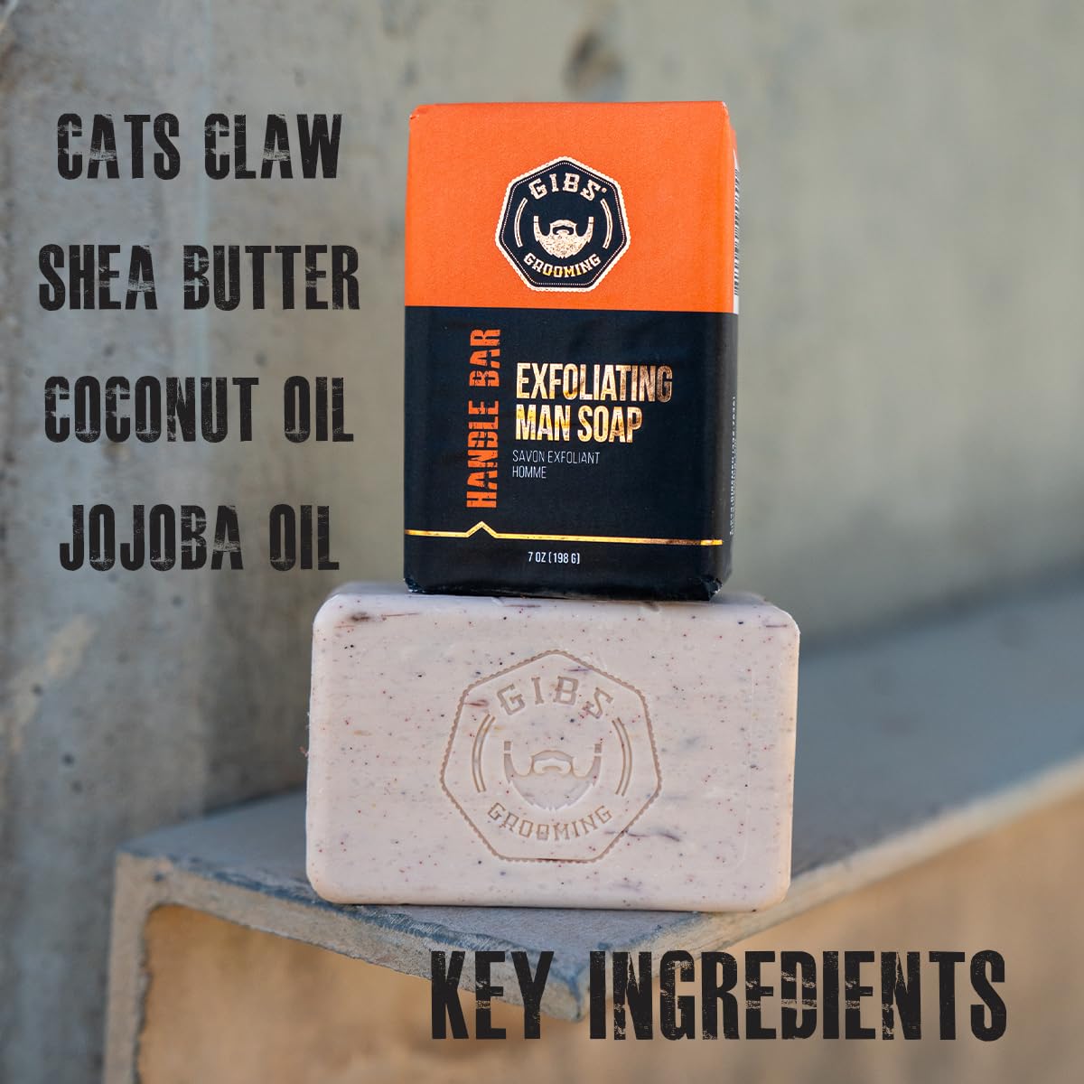 GIBS Handle Bar exfoliating soap with shea butter moisturizes while cleansing.
