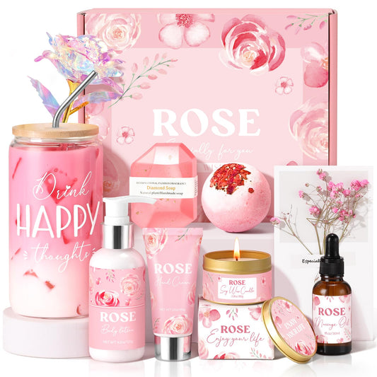 GiftPeak rose relaxing spa gift basket, ready to gift for a pampering moment.