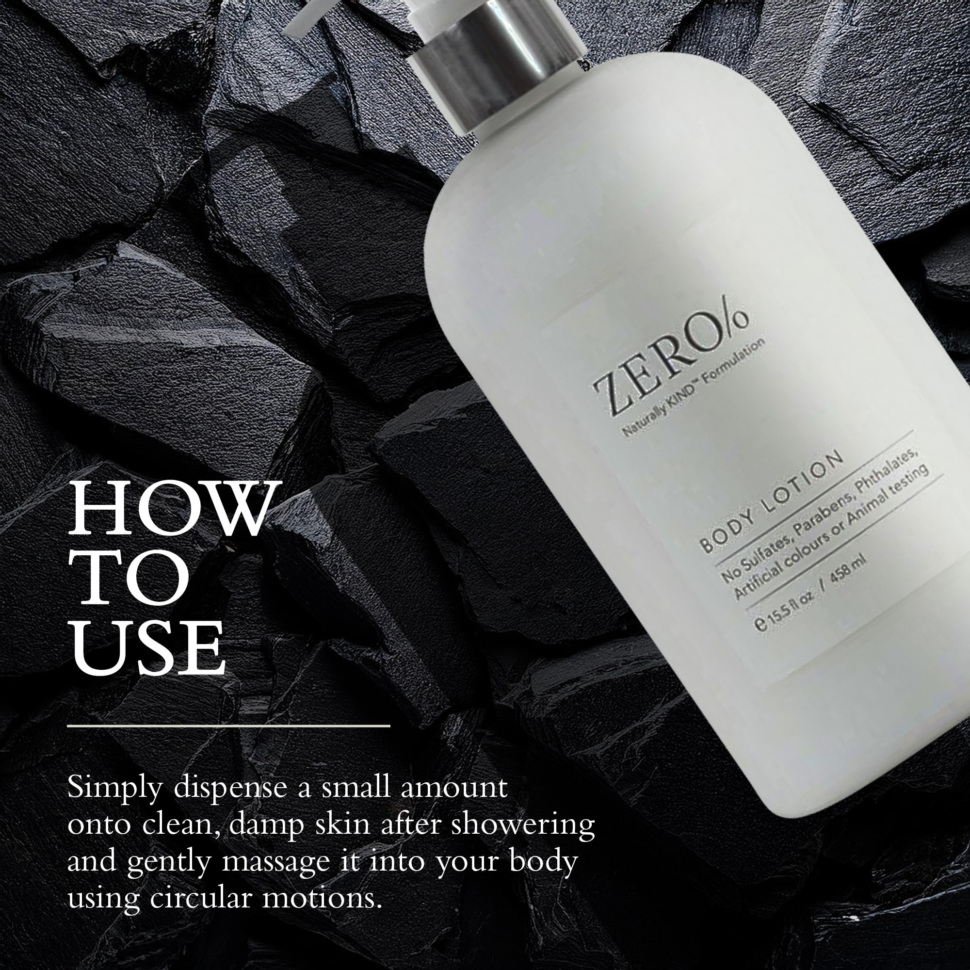 Zero% Unisex Body Lotion in bathroom setting for daily use