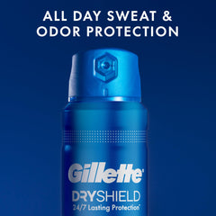 Icons highlighting 24/7 protection and odor control from Gillette dry spray