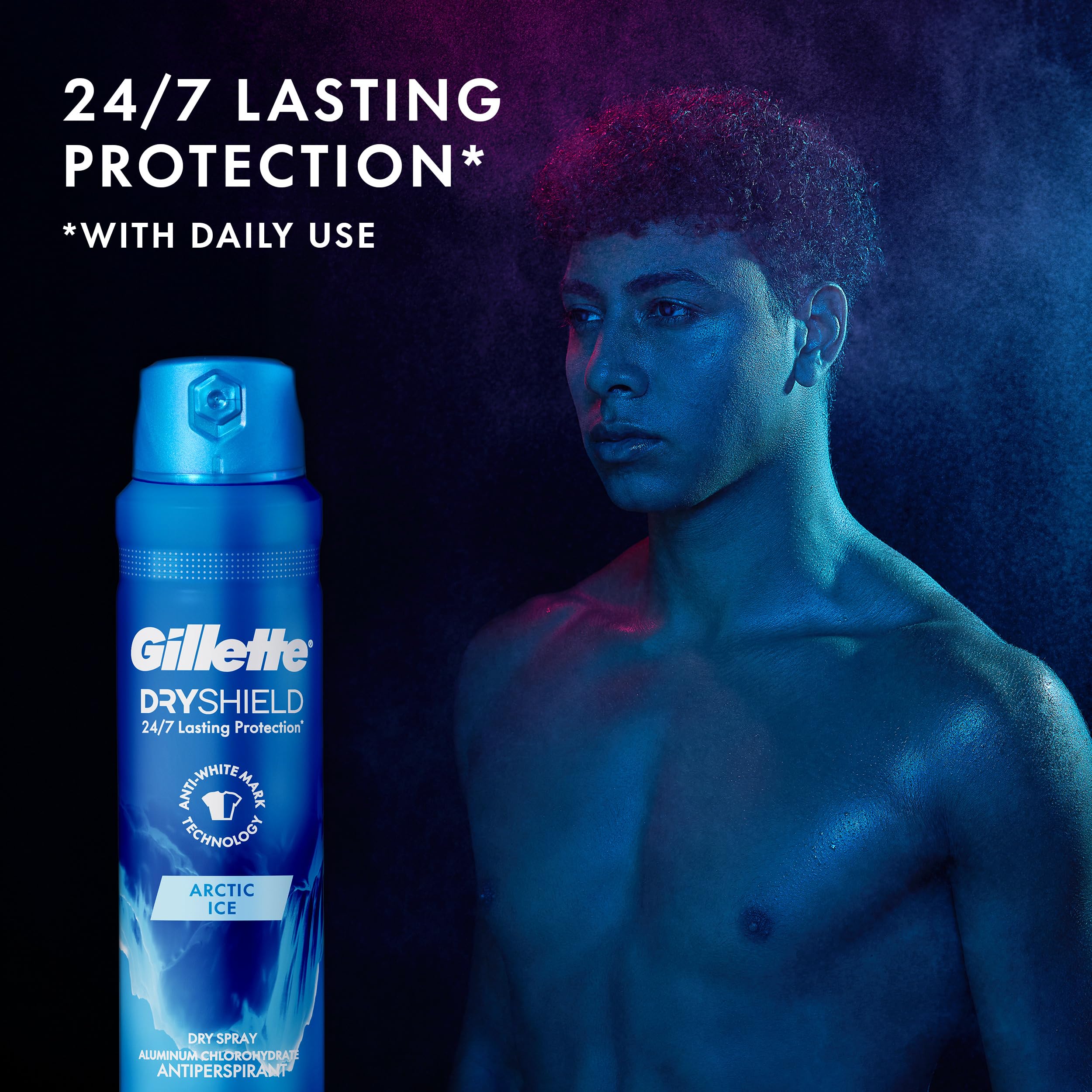 Close-up of Gillette Arctic Ice spray being applied evenly