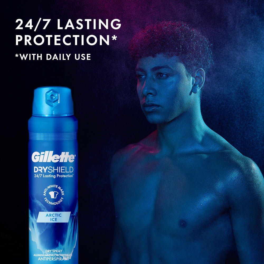 Close-up of Gillette Arctic Ice spray being applied evenly