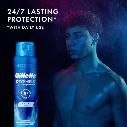 Close-up of Gillette Arctic Ice spray being applied evenly