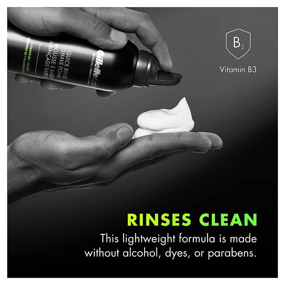 Applying Gillette Labs Quick Rinse Foam during a comfortable facial shave