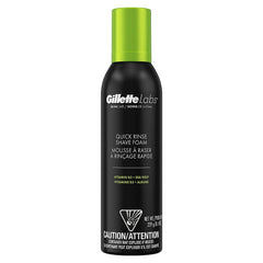 Gillette Labs Quick Rinse Foam bottle shows lightweight formula for quick rinse