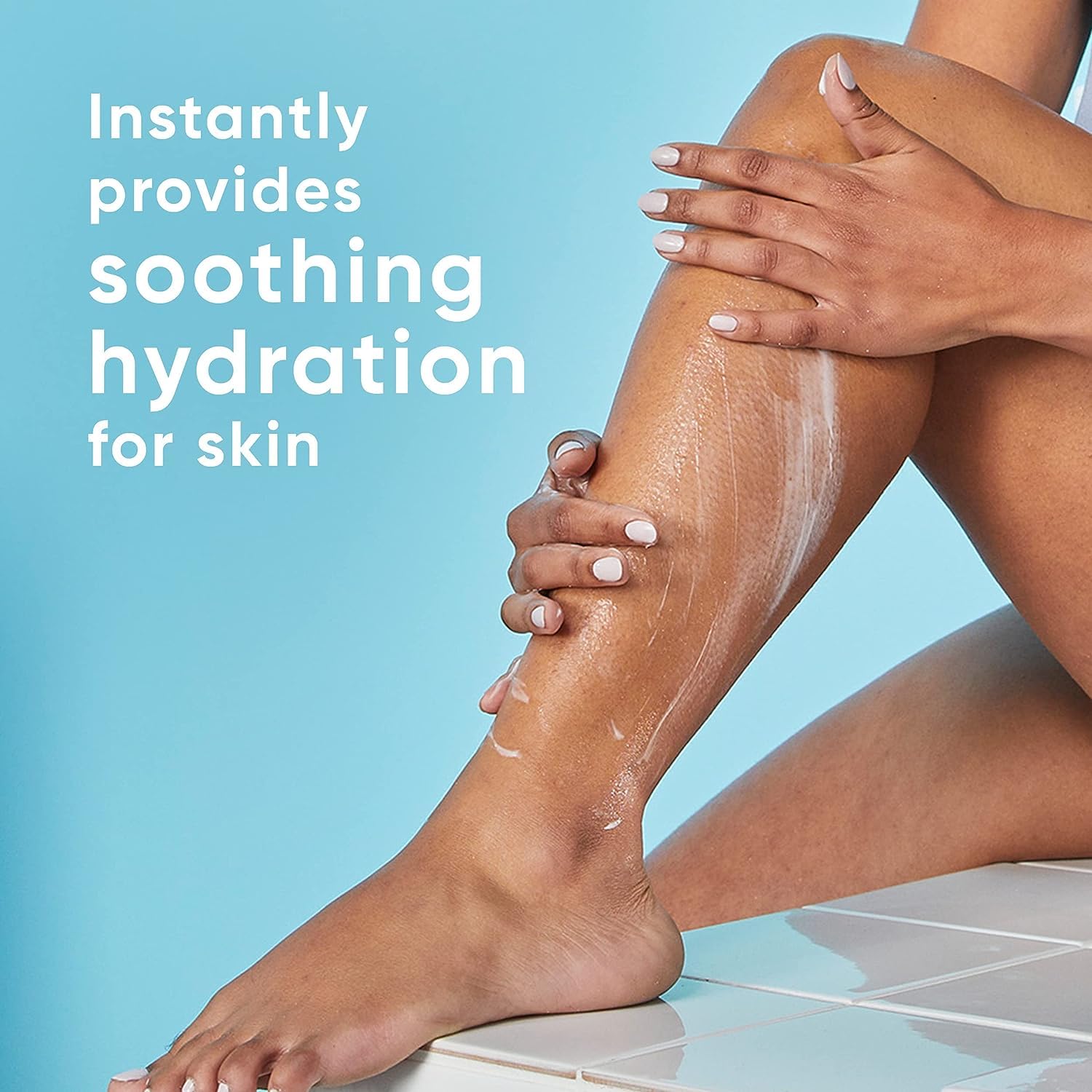 Gillette Venus Glow moisturizer applied to legs for smooth, long-lasting moisture.
