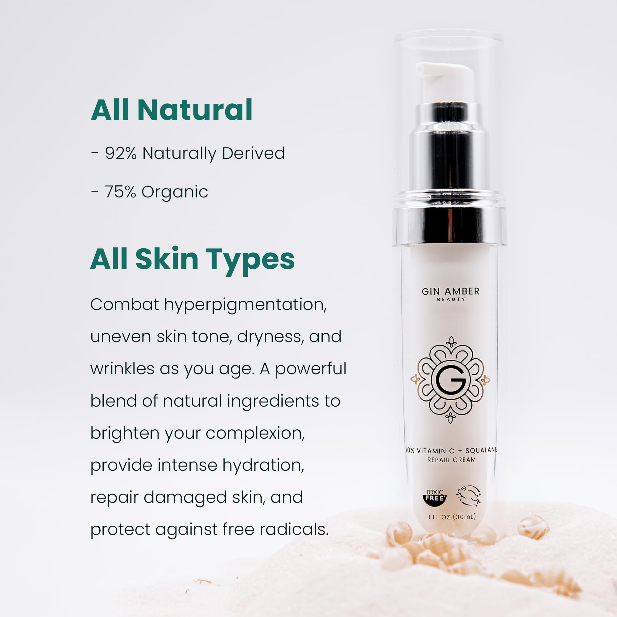 Gin Amber Beauty cream applied to fingertip for easy use