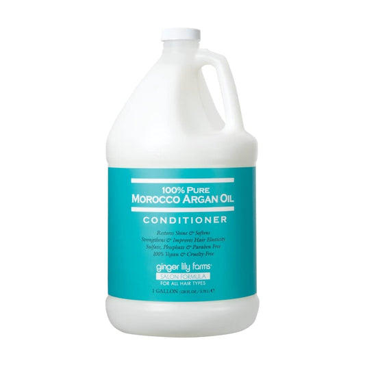 Ginger Lily Farms argan oil conditioner label closeup highlights toxin-free vegan care.
