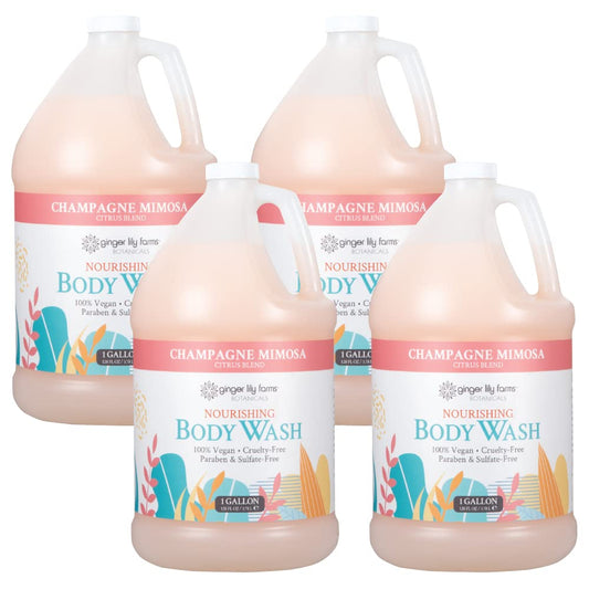Ginger Lily Farms Botanicals Champagne Mimosa bottle showing rich cleansing lather for daily use.