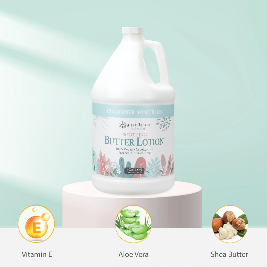 Front packaging of Ginger Lily Farms Botanicals Cucumber Mint Bliss lotion