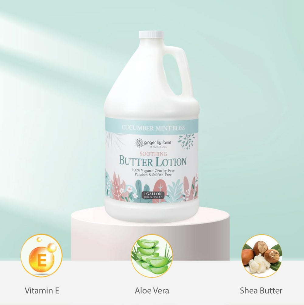 Front packaging of Ginger Lily Farms Botanicals Cucumber Mint Bliss lotion