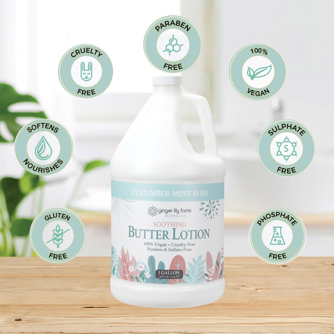 Gallon refill bottle of Ginger Lily Farms Botanicals lotion for spa use