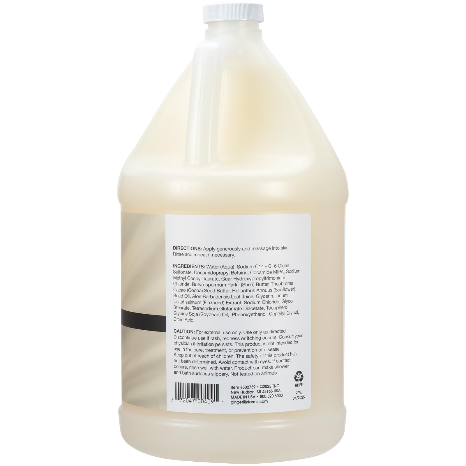 Ginger Lily Farms Shea Indulgence lather stream for a rich, hydrating wash experience.