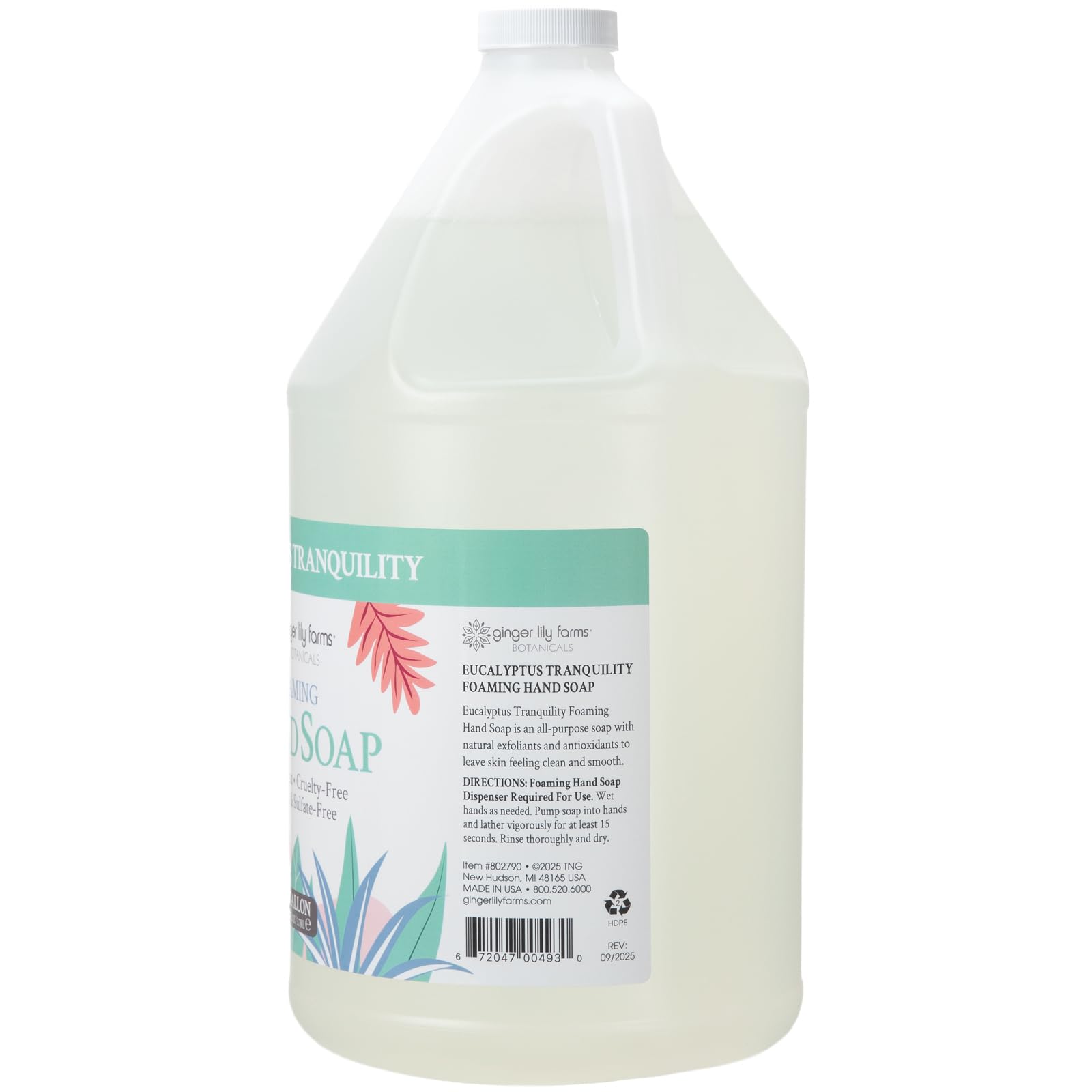 Ginger Lily Farms Botanicals foaming soap pour creates rich lather for hands