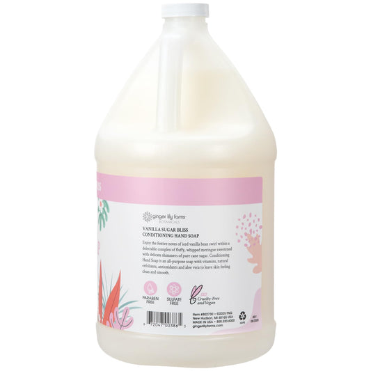 Ginger Lily Farms Botanicals Vanilla Sugar Bliss label highlighting scent and vegan formula