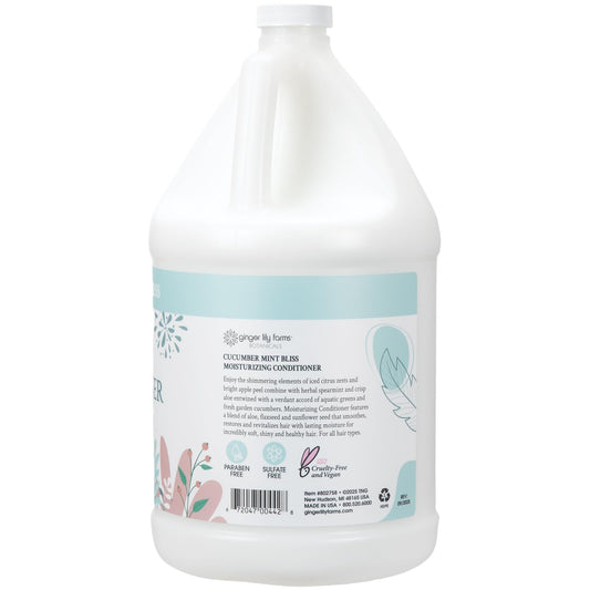 Ginger Lily Farms Botanicals label close-up highlights Cucumber Mint Bliss scent and vegan formula
