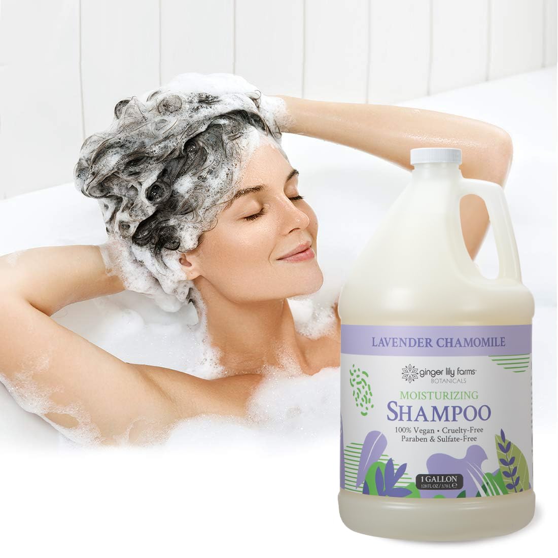 Spa-like lavender chamomile scent wafting from the shower with Ginger Lily Farms shampoo.