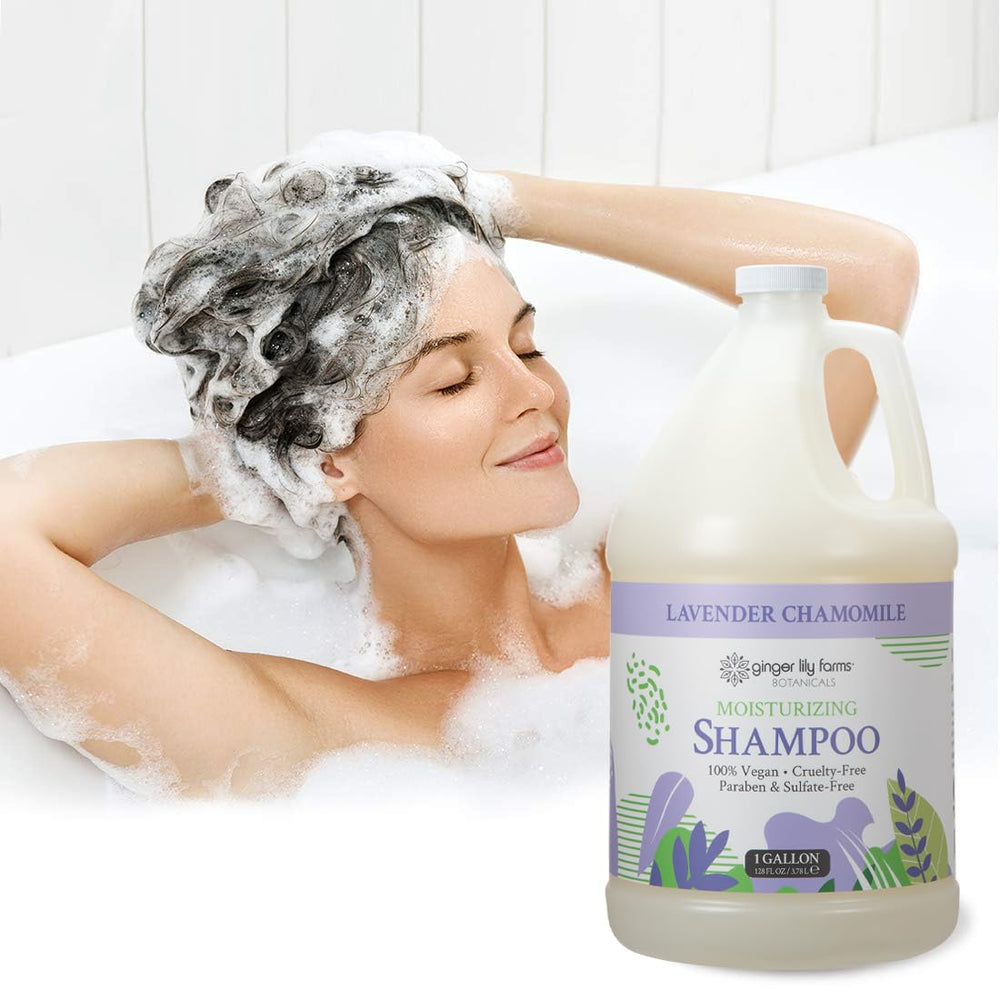 Spa-like lavender chamomile scent wafting from the shower with Ginger Lily Farms shampoo.