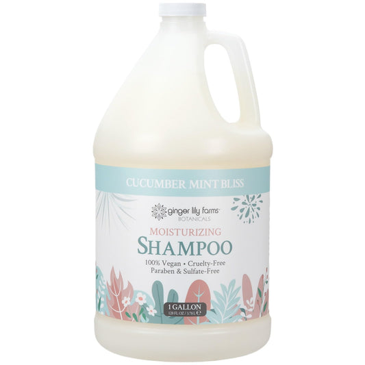 Ginger Lily Farms Botanicals shampoo bottle with cucumber mint for all hair types and hydration