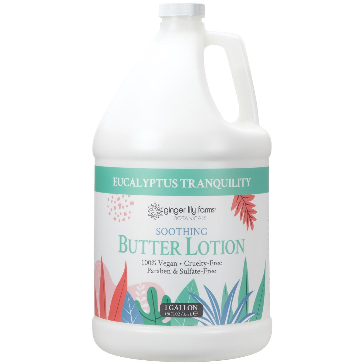Ginger Lily Farms Botanicals Soothing Butter Lotion eucalyptus bottle close-up for deep hydration