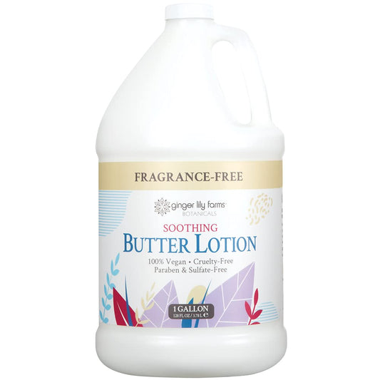 Ginger Lily Farms Botanicals Soothing Butter Lotion pump in use for quick hydration