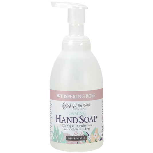 Whispering Rose scent label on Ginger Lily Farms Botanicals bottle