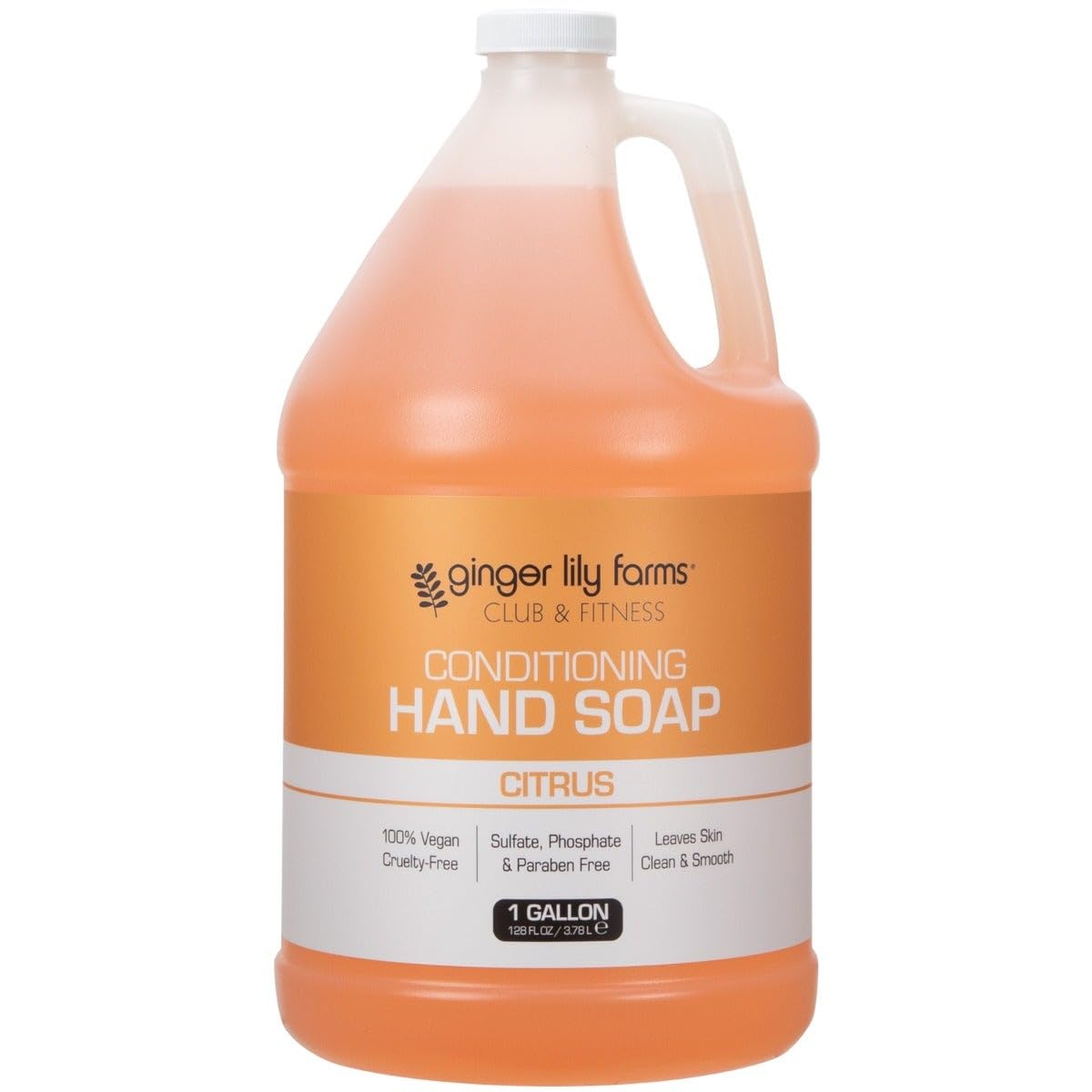 Ginger Lily Farms Club hand soap refill being poured from a 1 gallon container