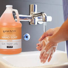Ginger Lily Farms eco packaging emphasizing refillable gallon size