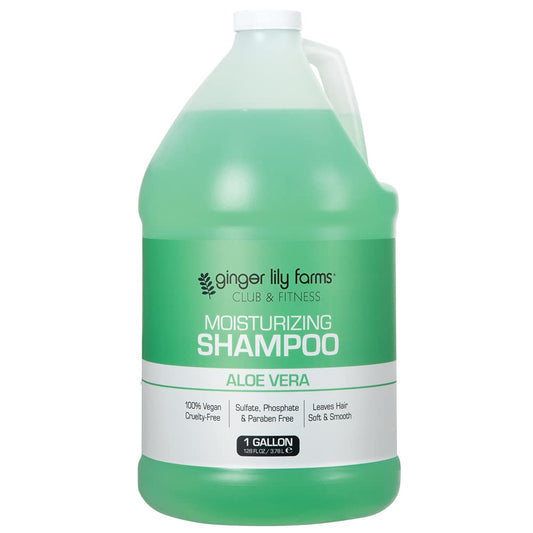 Ginger Lily Farms Club & Fitness shampoo bottle pour demonstrates lasting moisture for dry hair.