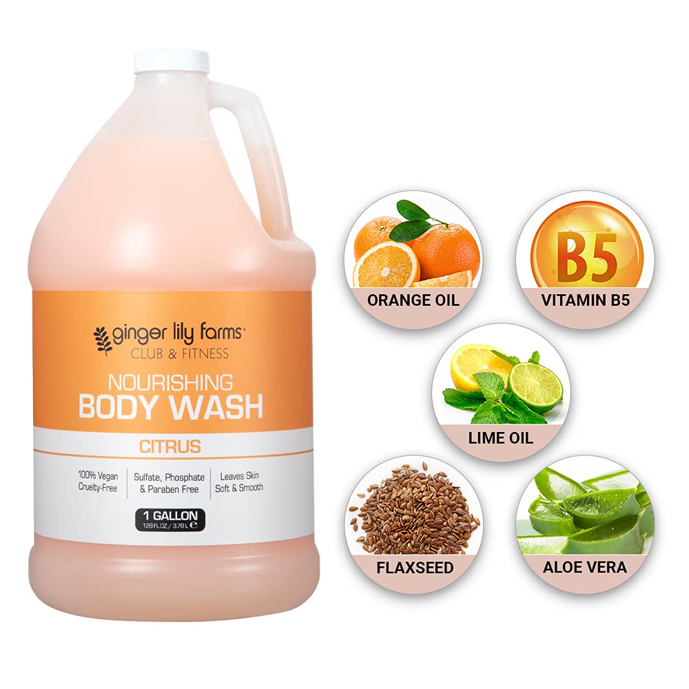 Ginger Lily Farms Club & Fitness Nourishing Body Wash eco packaging highlights reduced plastic