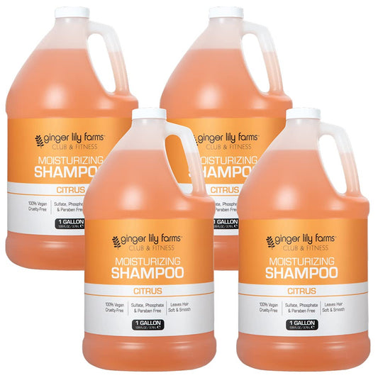 Ginger Lily Farms Club and Fitness shampoo bottle front shows hydrating formula for all hair types.