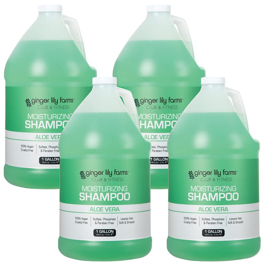 Ginger Lily Farms Club & Fitness Shampoo bottle shows moisturizing formula for all hair types.