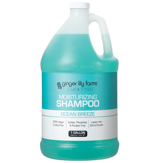 Ginger Lily Farms label on shampoo bottle highlighting vegan, cruelty-free formulation.