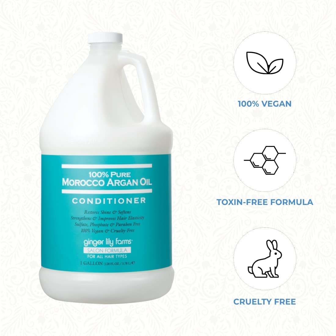 Ginger Lily Farms gallon-pack display emphasizes eco-friendly refill packaging.