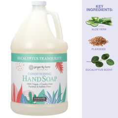 Ginger Lily Farms hand soap ingredients close-up featuring aloe vera and botanicals