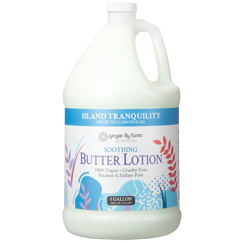 Ginger Lily Farms Island Tranquility butter lotion pour demonstrates easy, hydrating application.