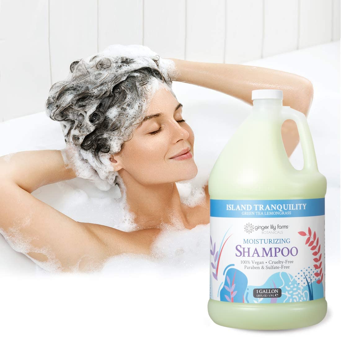 Ginger Lily Farms Island Tranquility shampoo bottle with soft, refreshing aroma