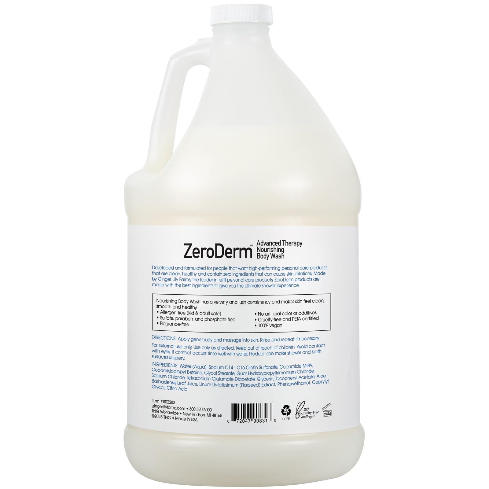 Closeup of Ginger Lily Farms ZeroDerm bottle showing fragrance-free formula