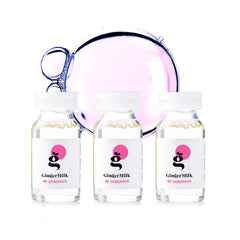Ginger Milk Nutritive Ampoule bottle and 3-pack for nourishing hair care.