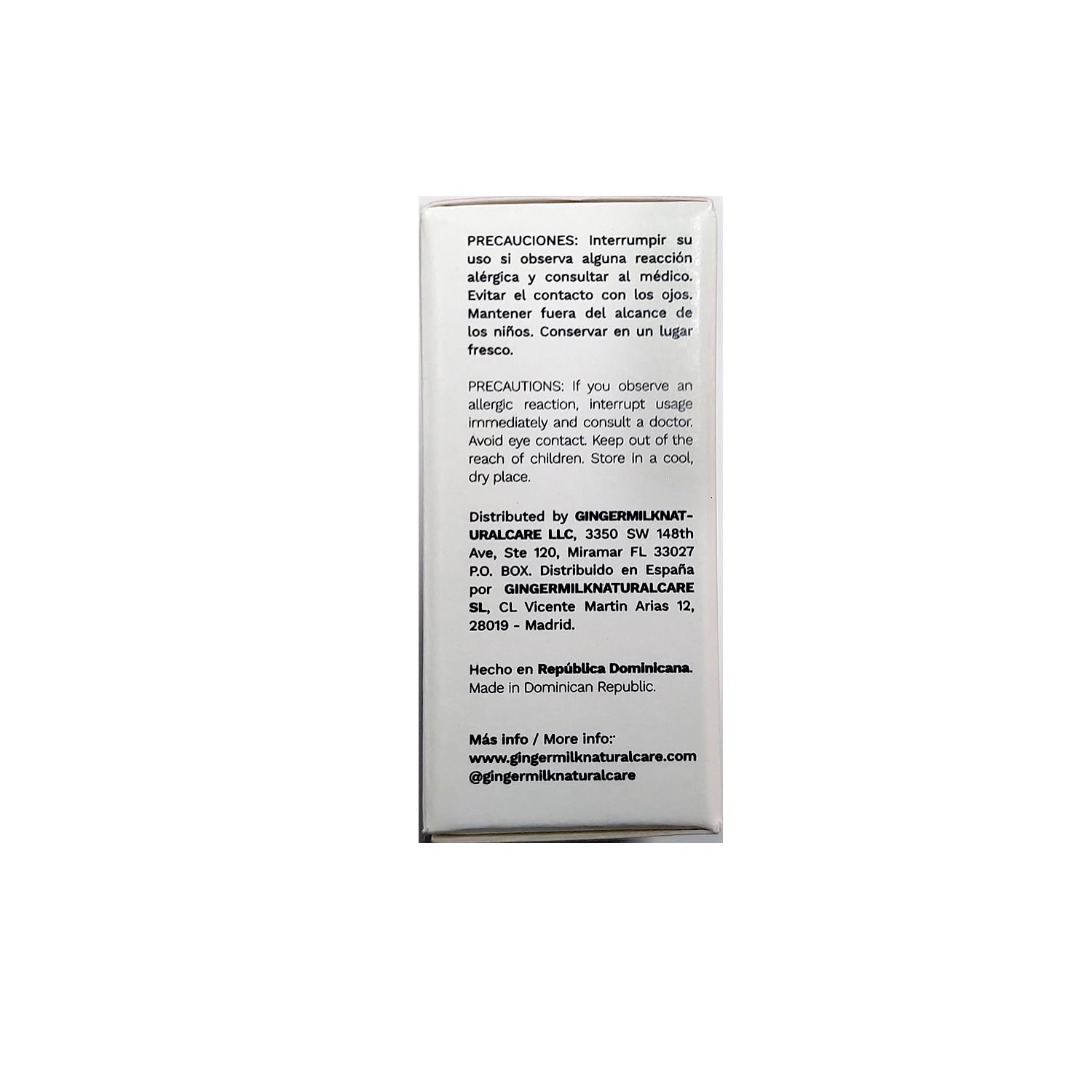 Ginger Milk Nutritive Ampoule ingredients label highlights grapeseed and provitamin B5.