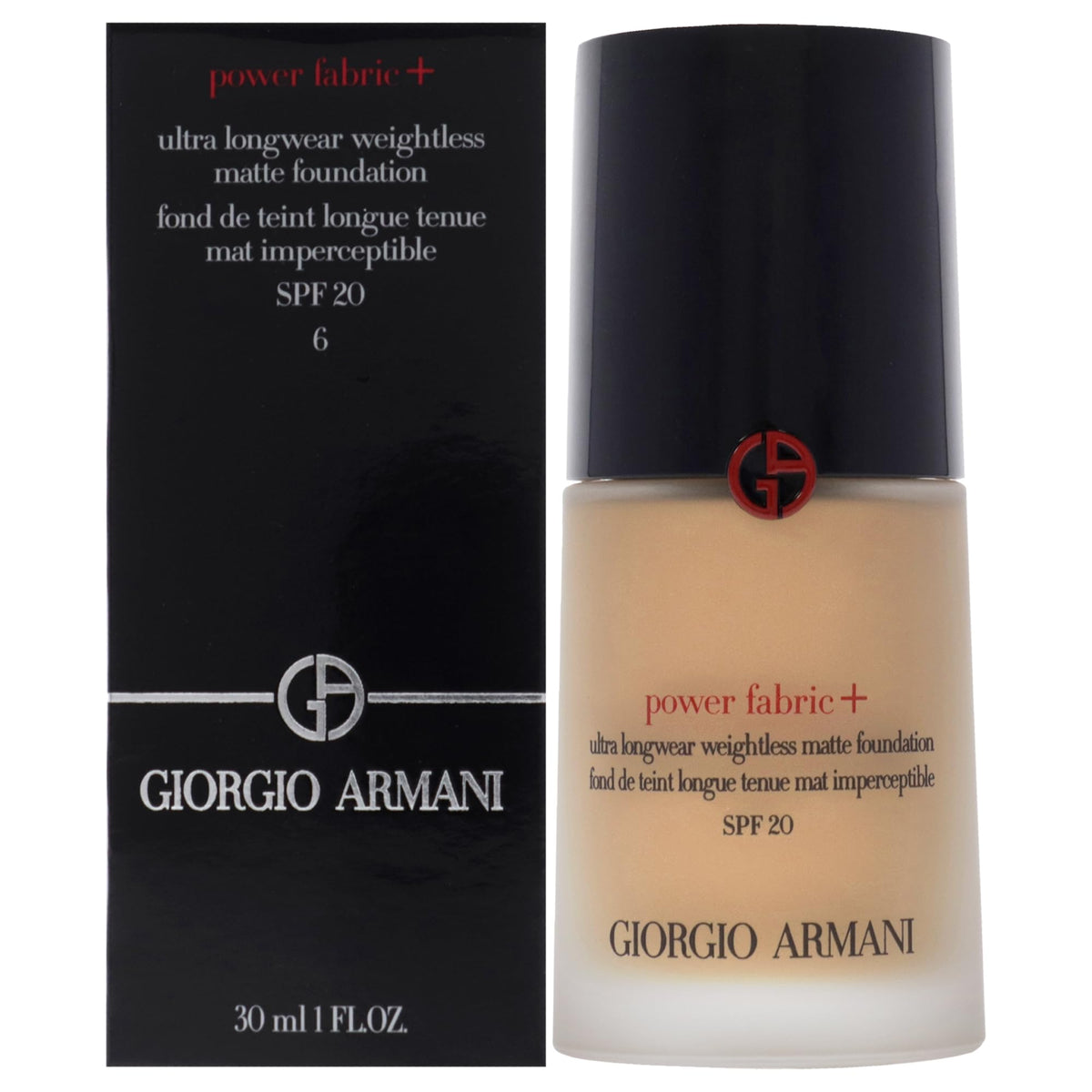 Giorgio Armani Power Fabric Plus bottle displaying sleek packaging and long wear