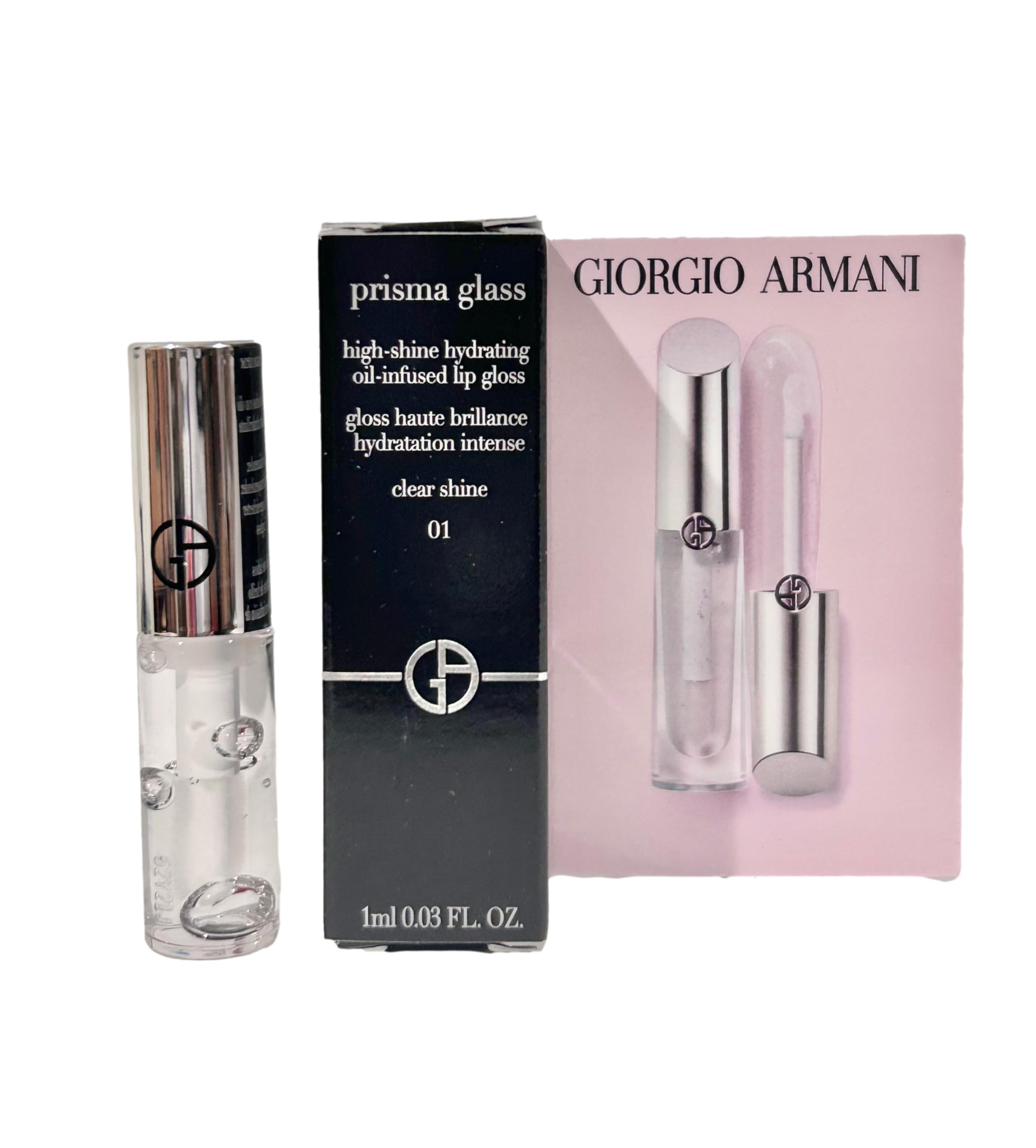 GIORGIO ARMANI Prisma Glass lip gloss bottle with clear shine for a lightweight feel