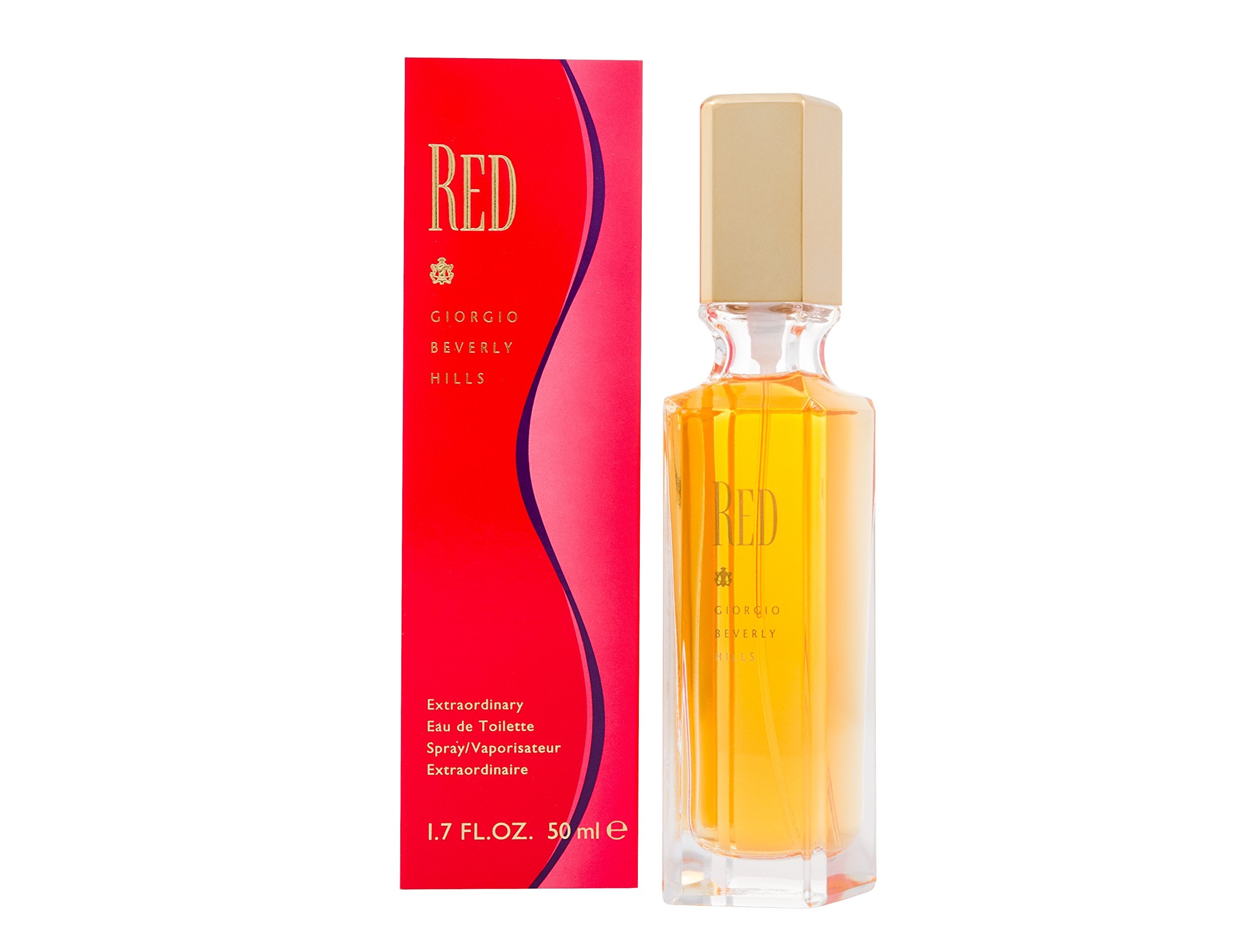 Giorgio Beverly Hills Red EDT bottle pour, bold fragrance for day and night wear