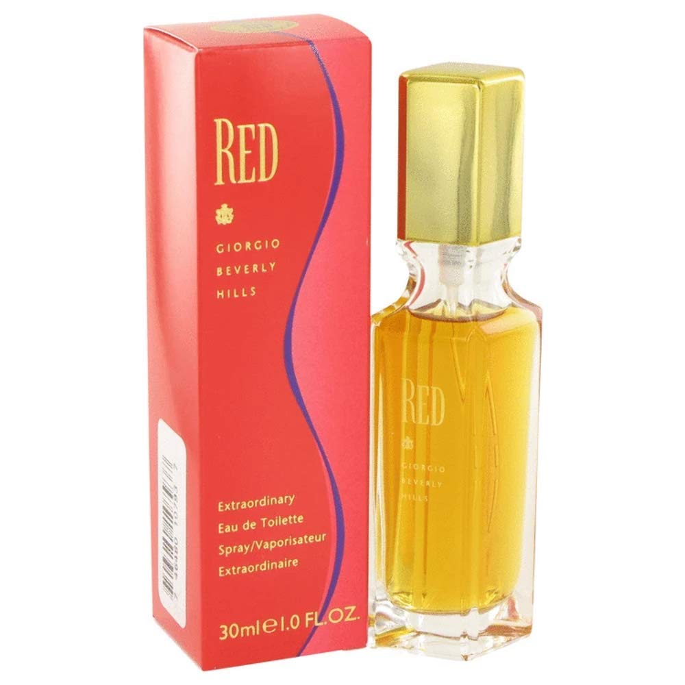 Giorgio Beverly Hills Red for Women bottle highlighting floral-fruity notes for casual wear.
