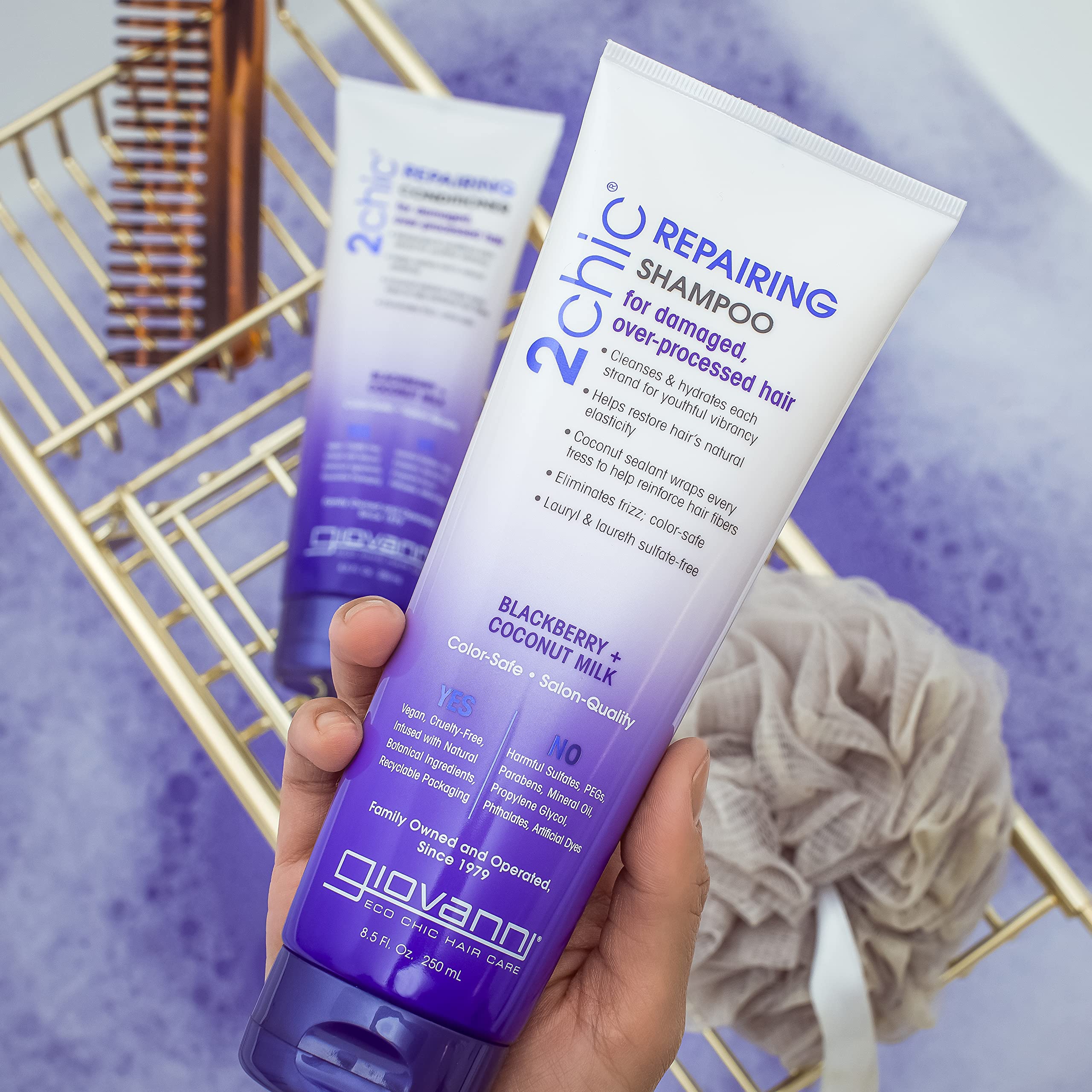 GIOVANNI 2chic damaged-hair-texture-closeup reveals glossy, healthy-looking strands