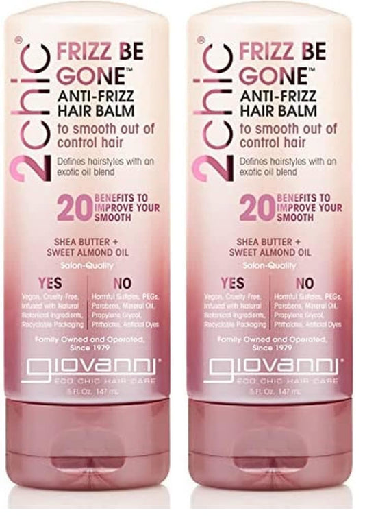 GIOVANNI 2chic Frizz Be Gone hair balm bottle—anti-frizz smoothing for sleek, manageable hair