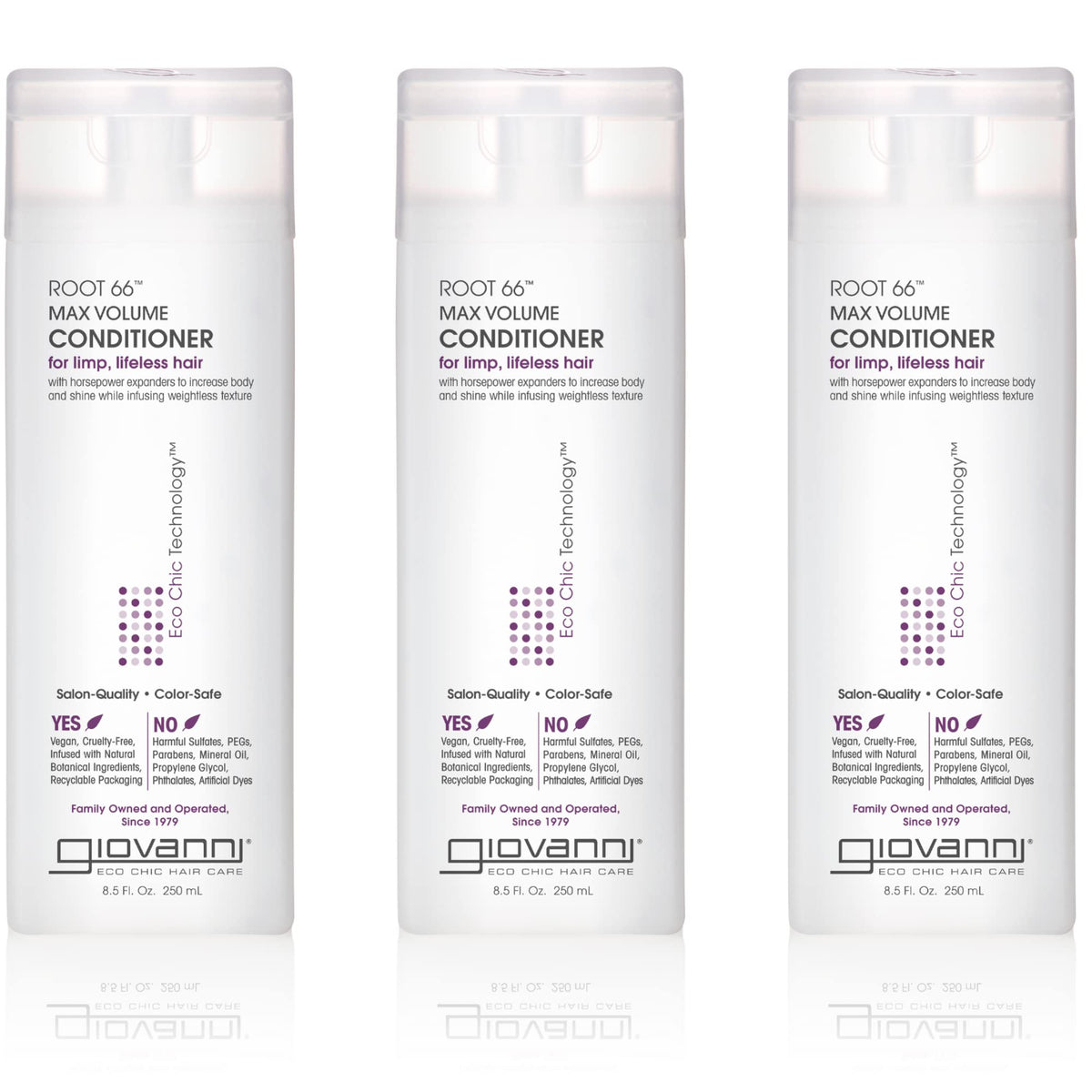 Giovanni 2chic Root 66 max volume conditioner bottle shows volumizing formula for fine hair.