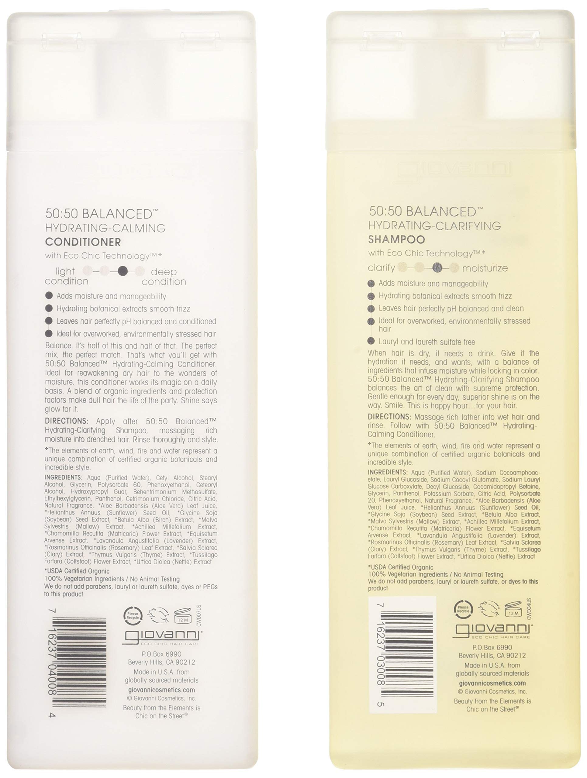 Giovanni 50-50 Hydrating Conditioner bottle emphasizing calming moisture and detangling benefits