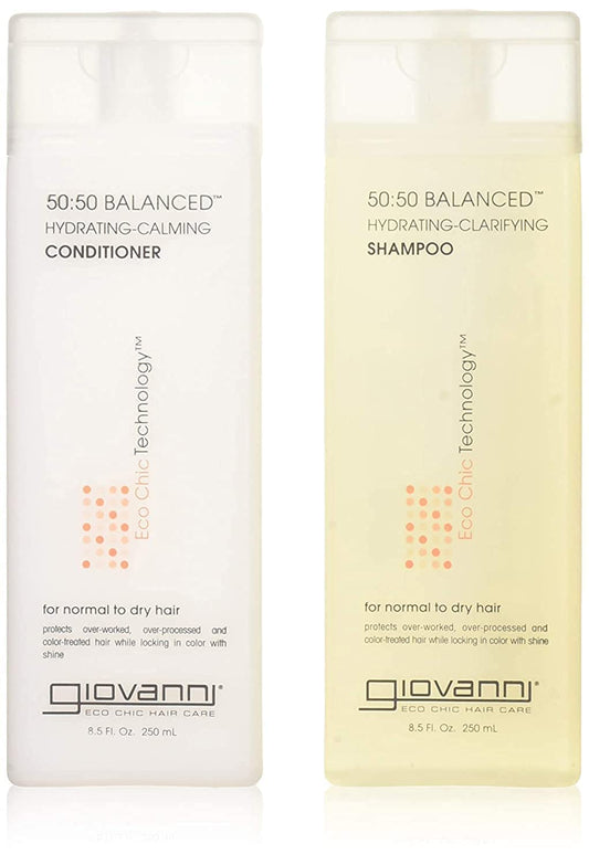 Giovanni 50-50 Hydrating Shampoo bottle showing sulfate-free formula for dry color-treated hair