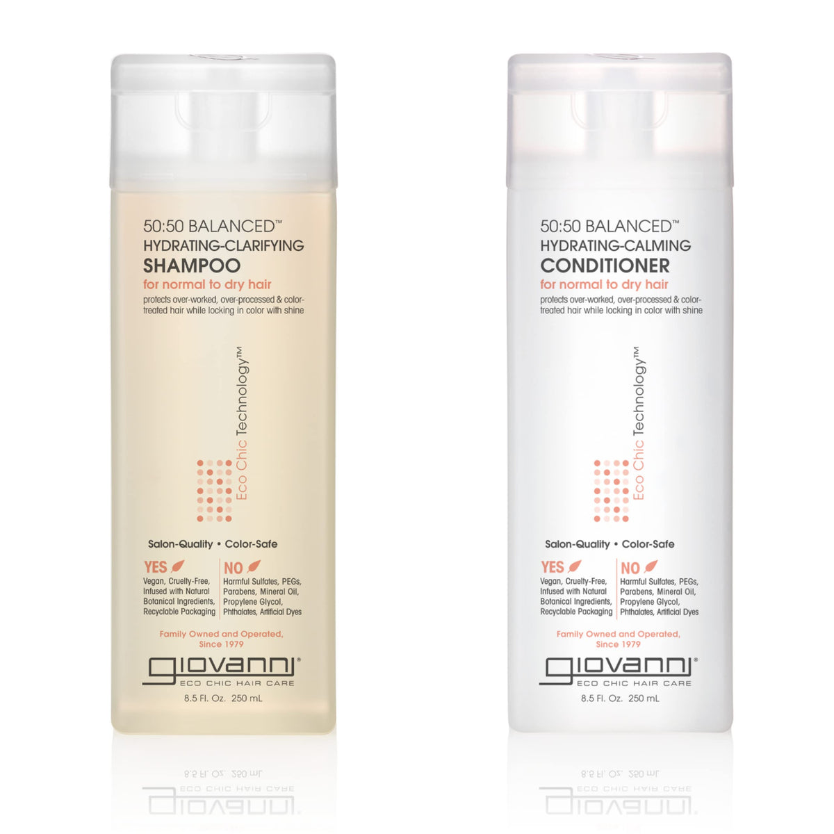 GIOVANNI 50:50 Balance Shampoo bottle shows hydrating cleanse for all hair types.
